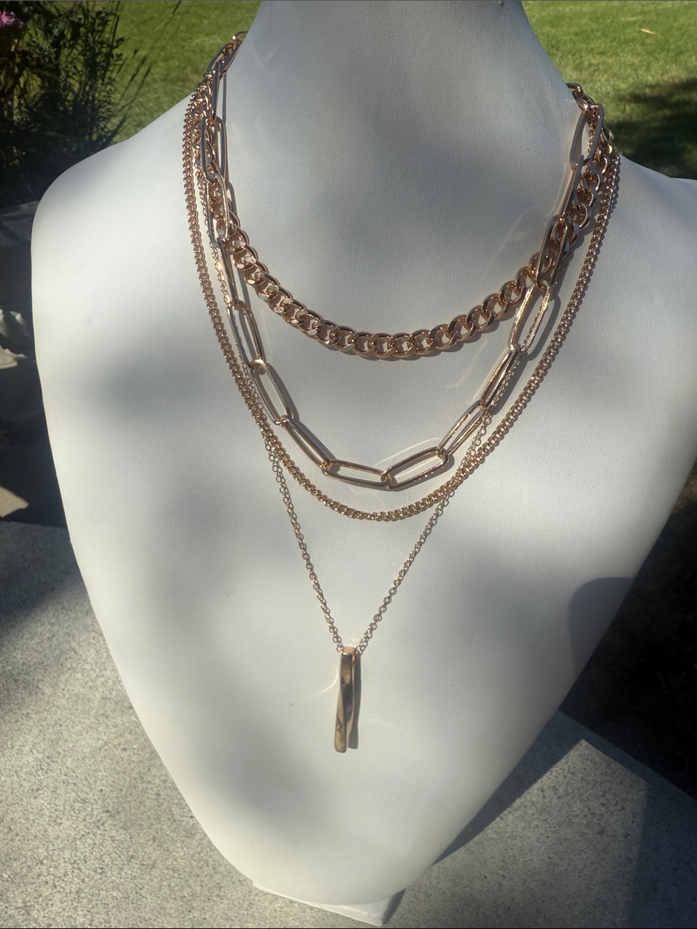 Women’s Layered Gold-Tone Multi-Chain Necklace with Pendant